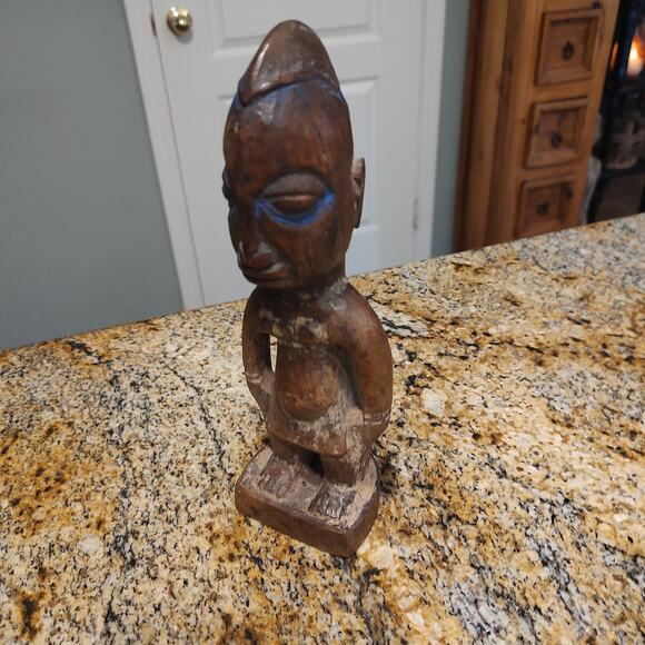 African Ibeji Yoruba Carved Wooden Figure Tribal Statue Sculpture 9" Tall Brown - Picture 1 of 11
